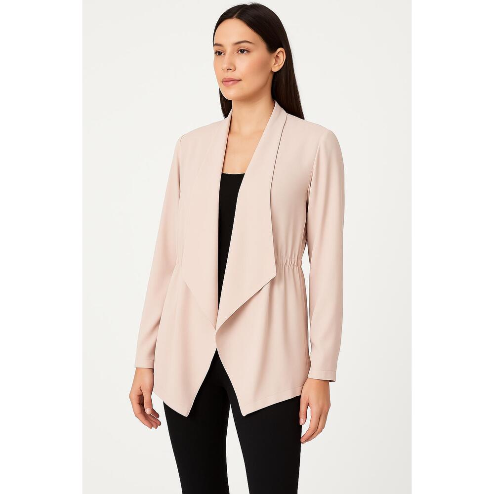 ELODIE Coat Womens XSmall Light Pink Drape Front Open Front Long Sleeves Modern